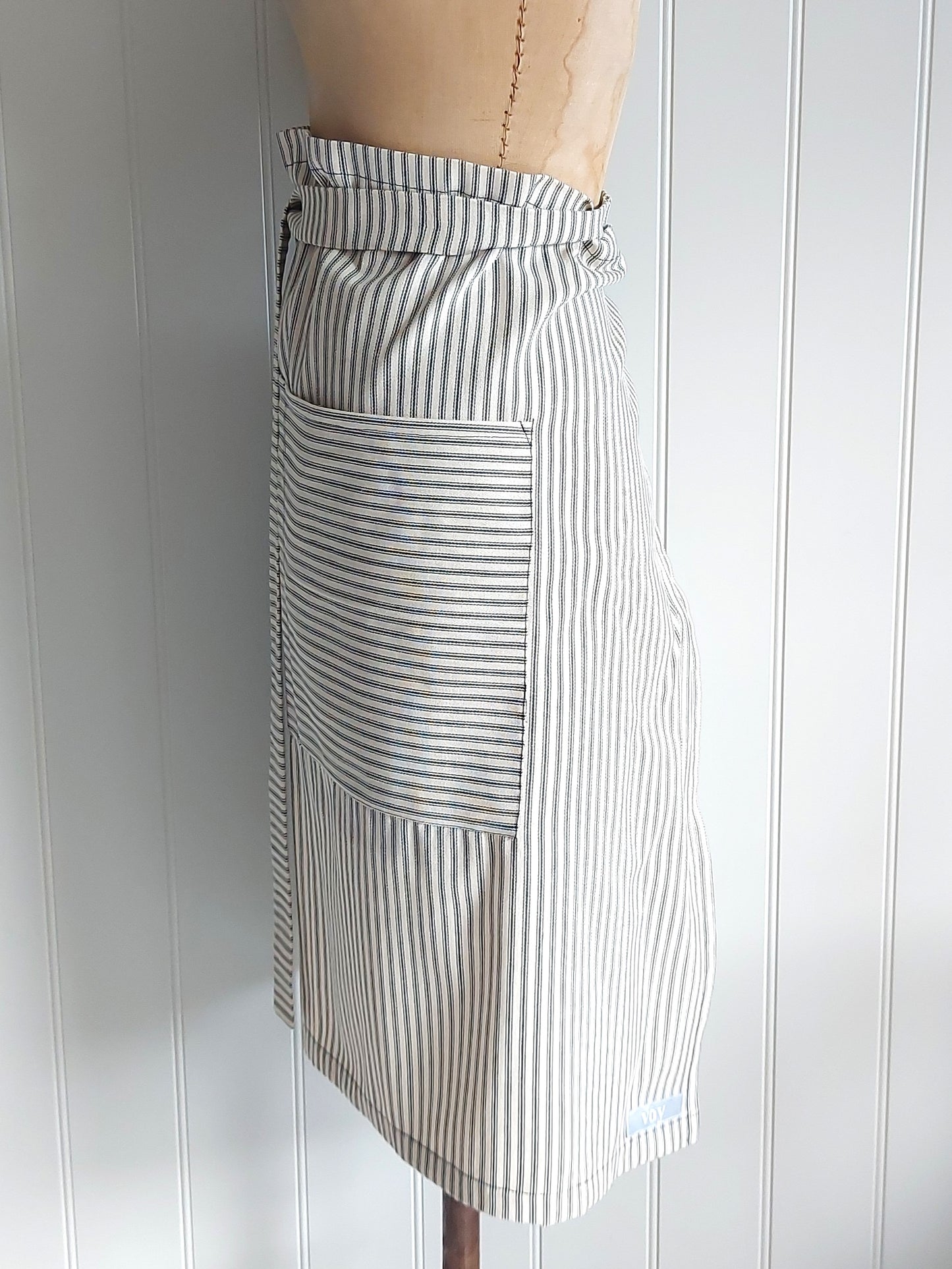 French Ticking Half Apron - Blue