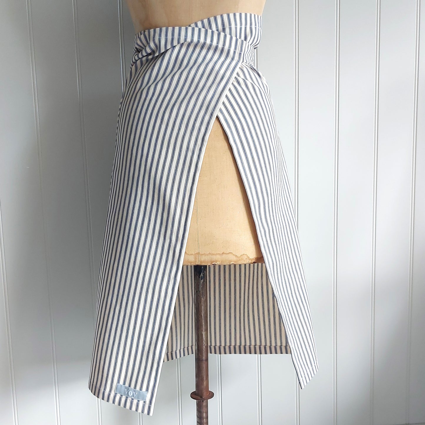 French Ticking Half Apron - Blue